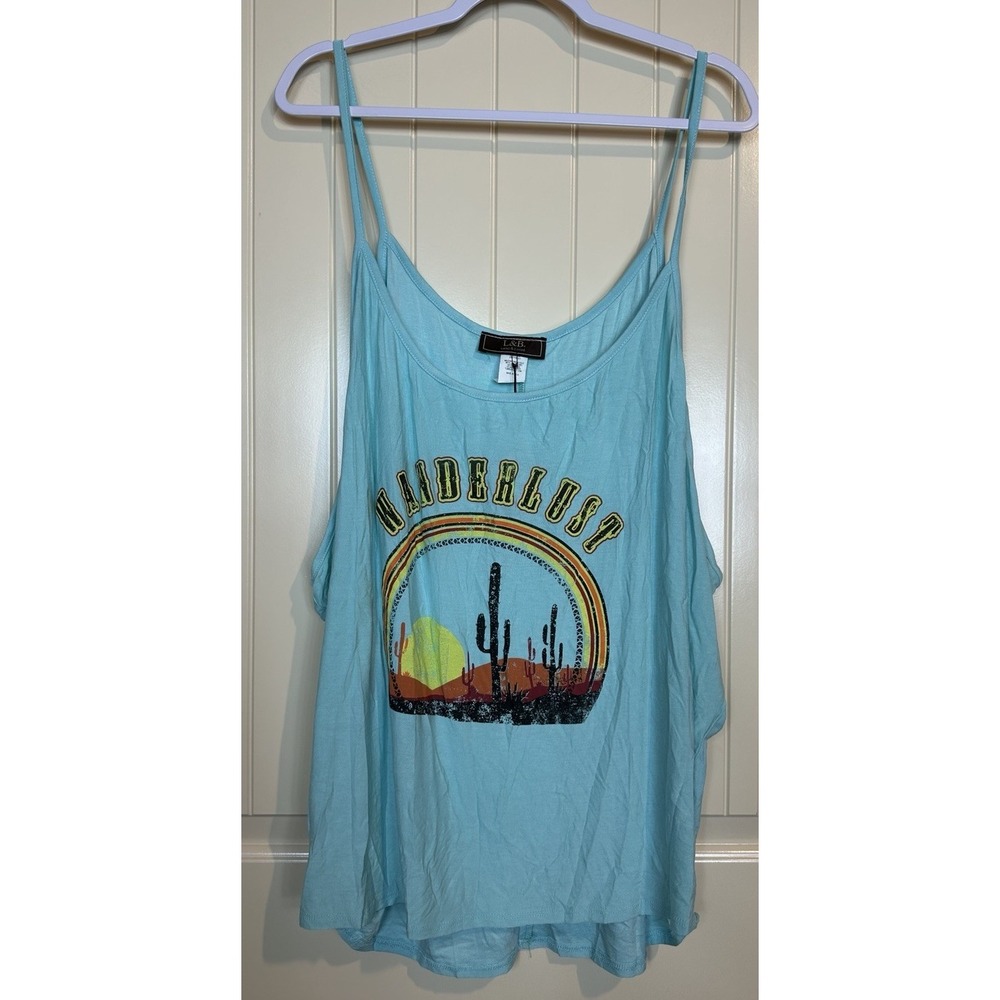 L&B Lucky And Blessed Oversized Wander Lust Tank Western Country shirt sz L NWT